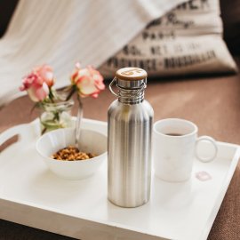 Bambaw Rostfri stor Vattenflaska med bambukork, 1000 ml
