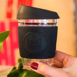 Neon Kactus kaffemugg i glas och silikon, 340 ml