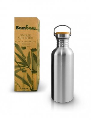 Bambaw Rostfri Vattenflaska med bambukork, 750 ml